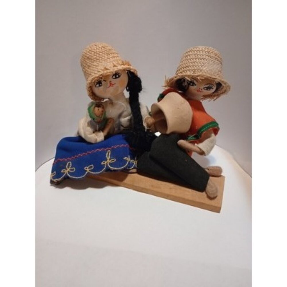 Vintage Perisian Peru Folk Art Cloth Hand stitched Hand Painted Man Woman Baby